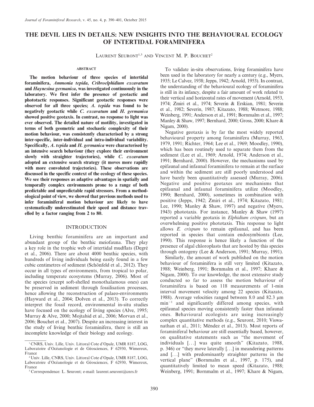 New Insights Into the Behavioural Ecology of Intertidal Foraminifera