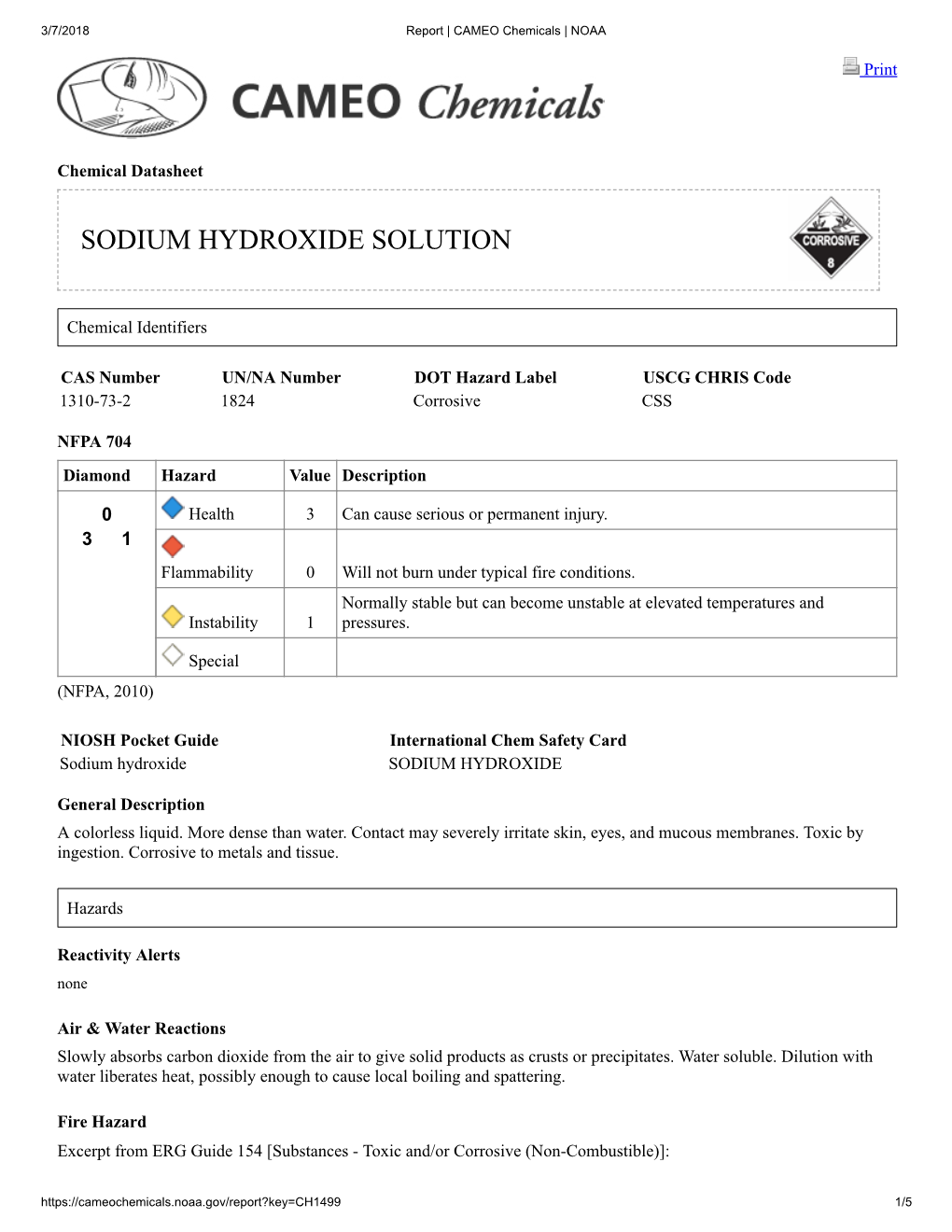 Sodium Hydroxide, Solution (Material Safety Data Sheet)