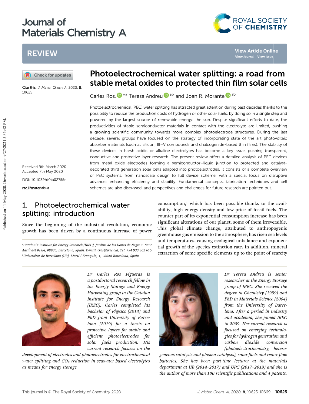 Photoelectrochemical Water Splitting: a Road from Stable Metal Oxides to Protected Thin Film Solar Cells