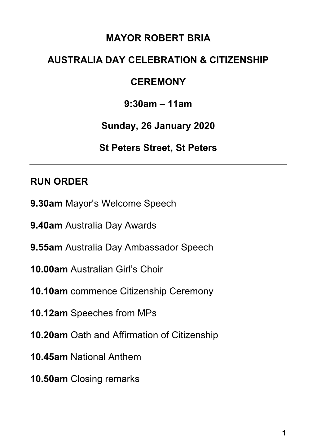 Australia Day and Citizenship Ceremony 2020