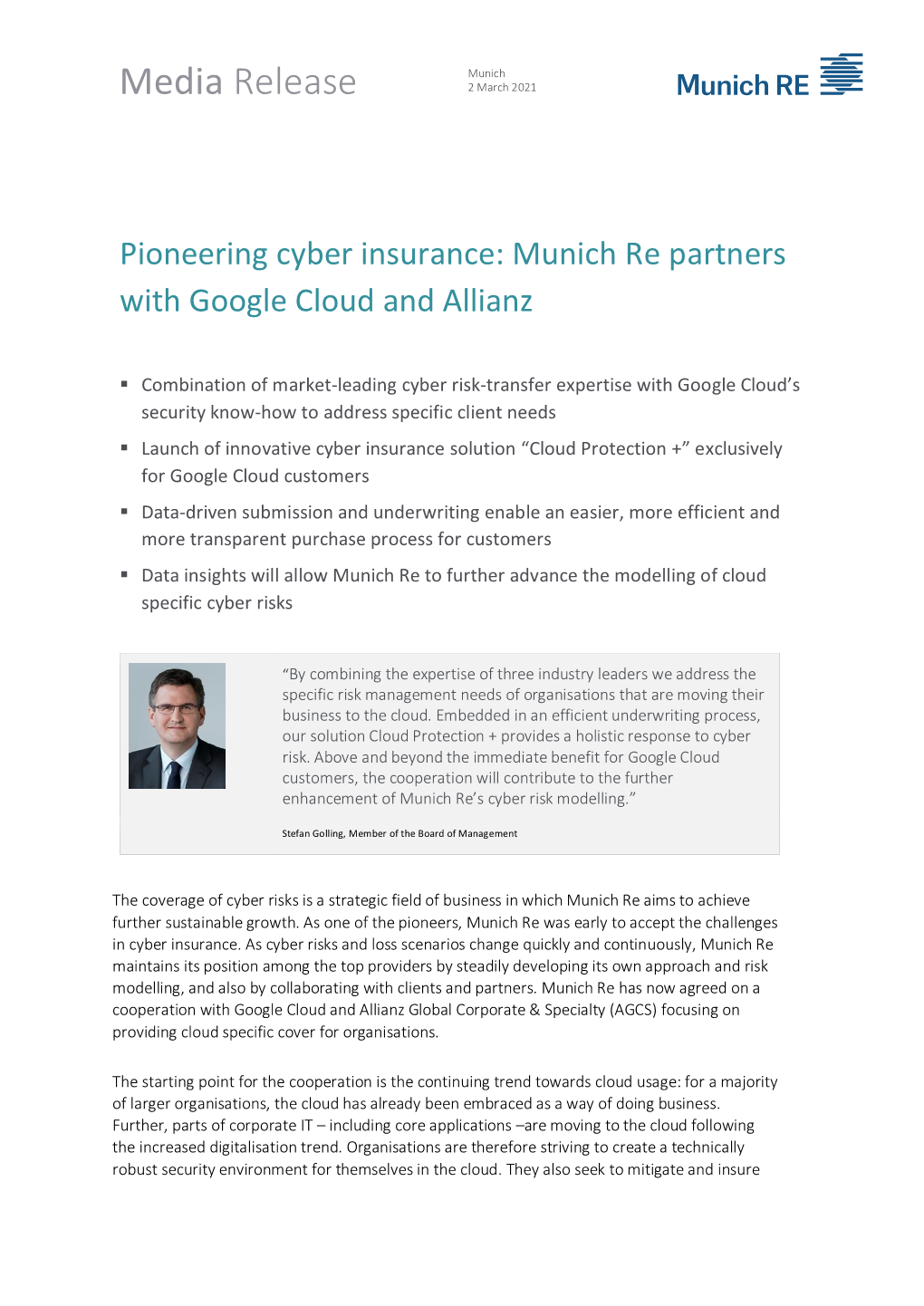 Pioneering Cyber Insurance: Munich Re Partners with Google Cloud and Allianz