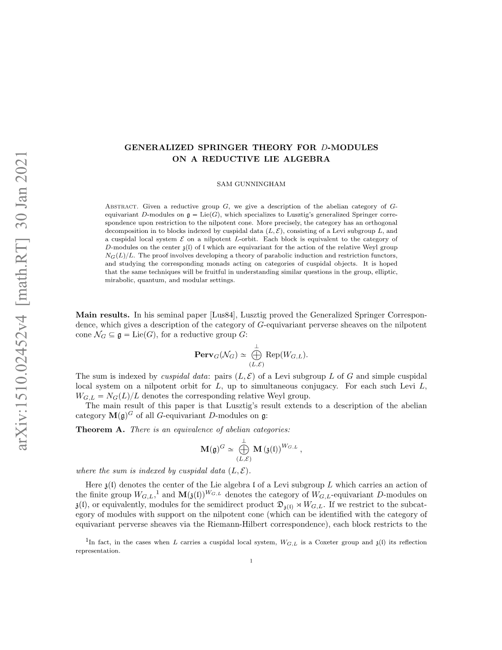 Generalized Springer Theory for D-Modules on a Reductive Lie Algebra 3