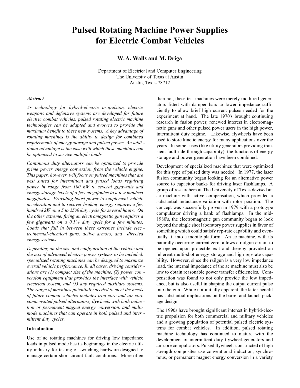 Pulsed Rotating Machine Power Supplies for Electric Combat Vehicles