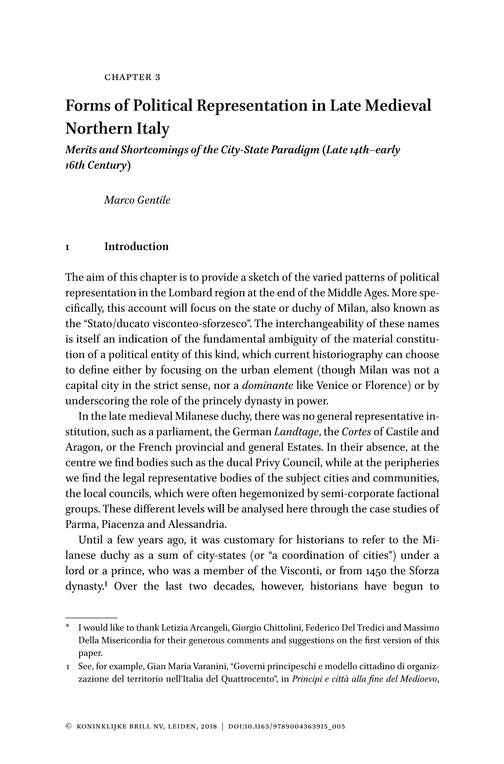 Forms of Political Representation in Late Medieval Northern Italy Merits and Shortcomings of the City-State Paradigm (Late 14Th–Early 16Th Century)