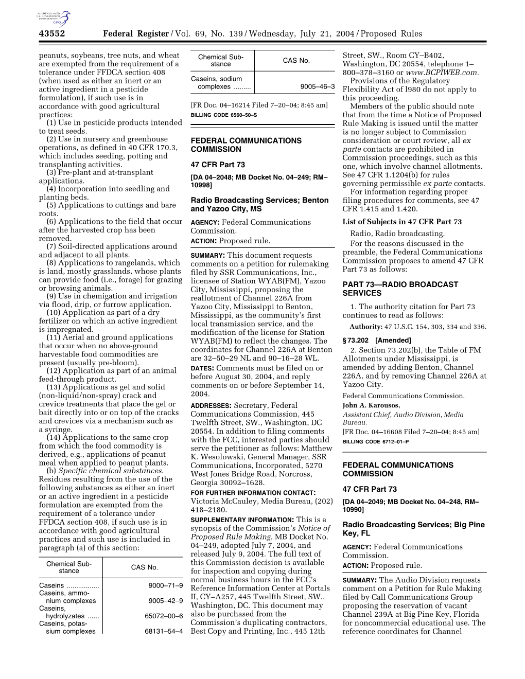 Federal Register/Vol. 69, No. 139/Wednesday, July 21, 2004