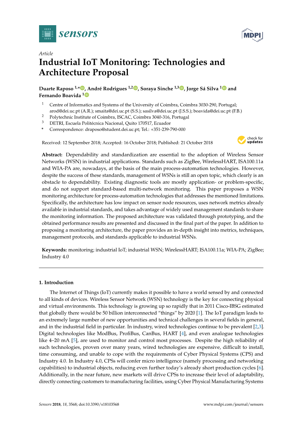 Industrial Iot Monitoring: Technologies and Architecture Proposal