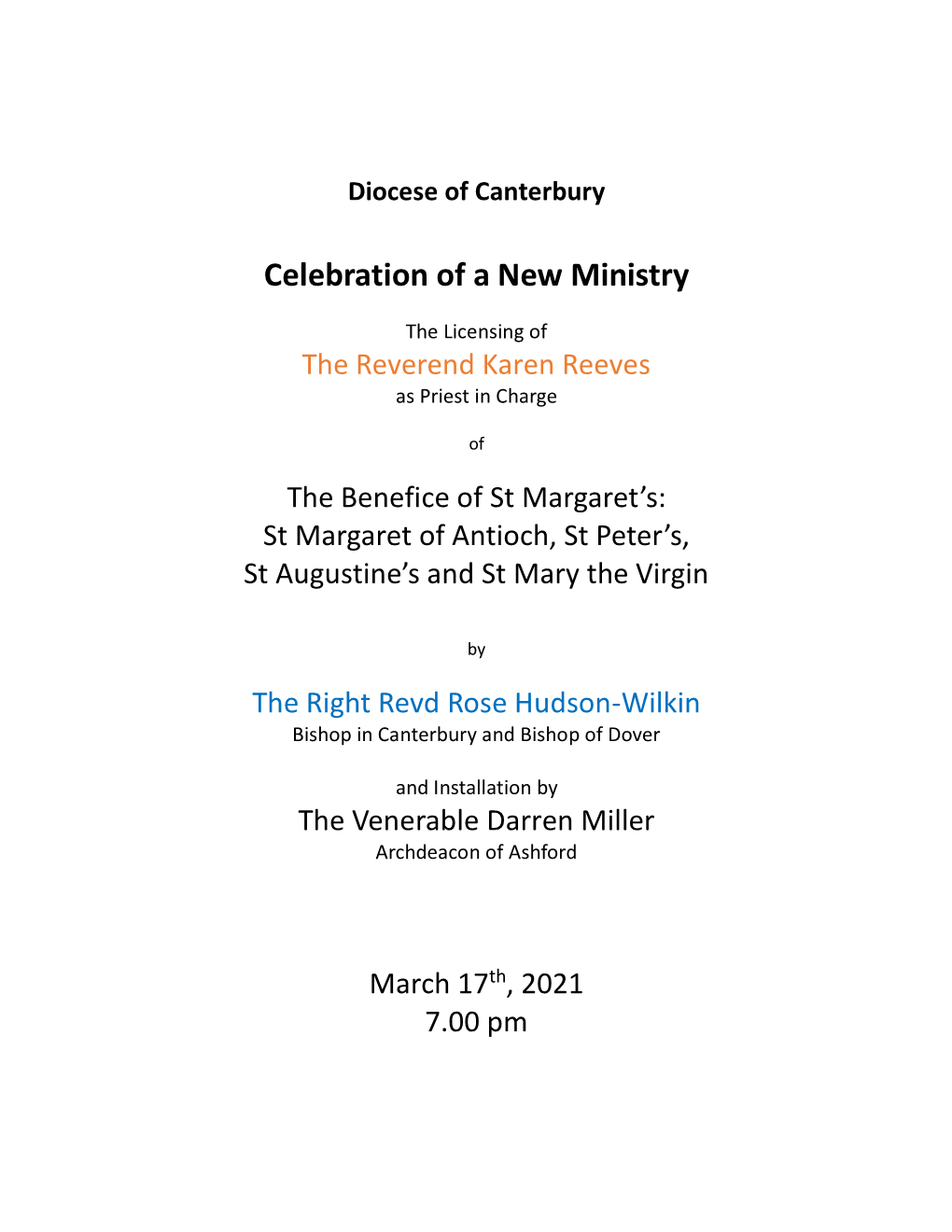 Celebration of a New Ministry
