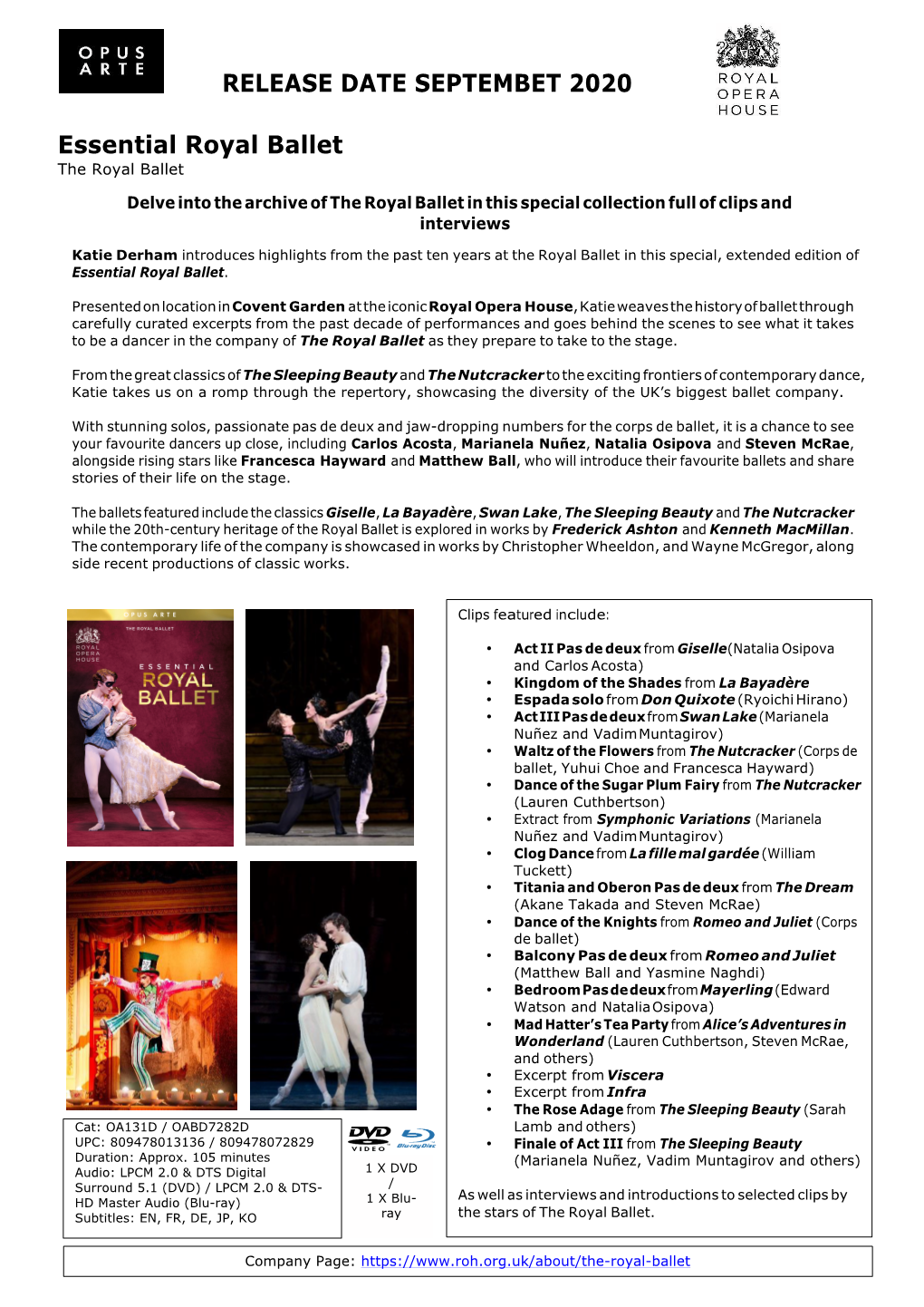 RELEASE DATE SEPTEMBET 2020 Essential Royal Ballet