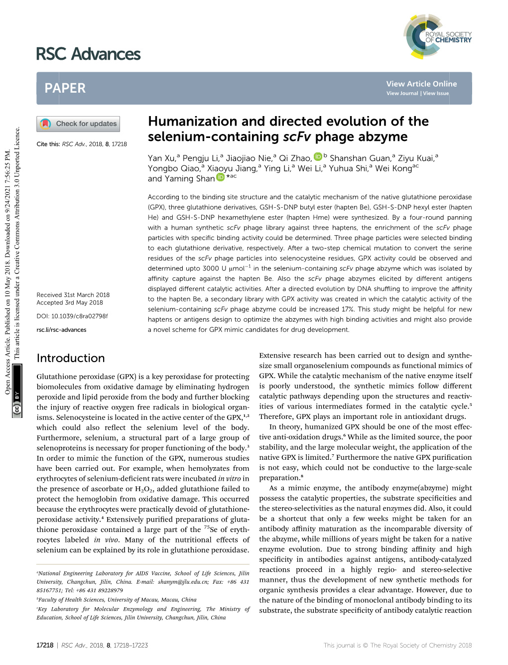 Humanization and Directed Evolution of the Selenium-Containing Scfv