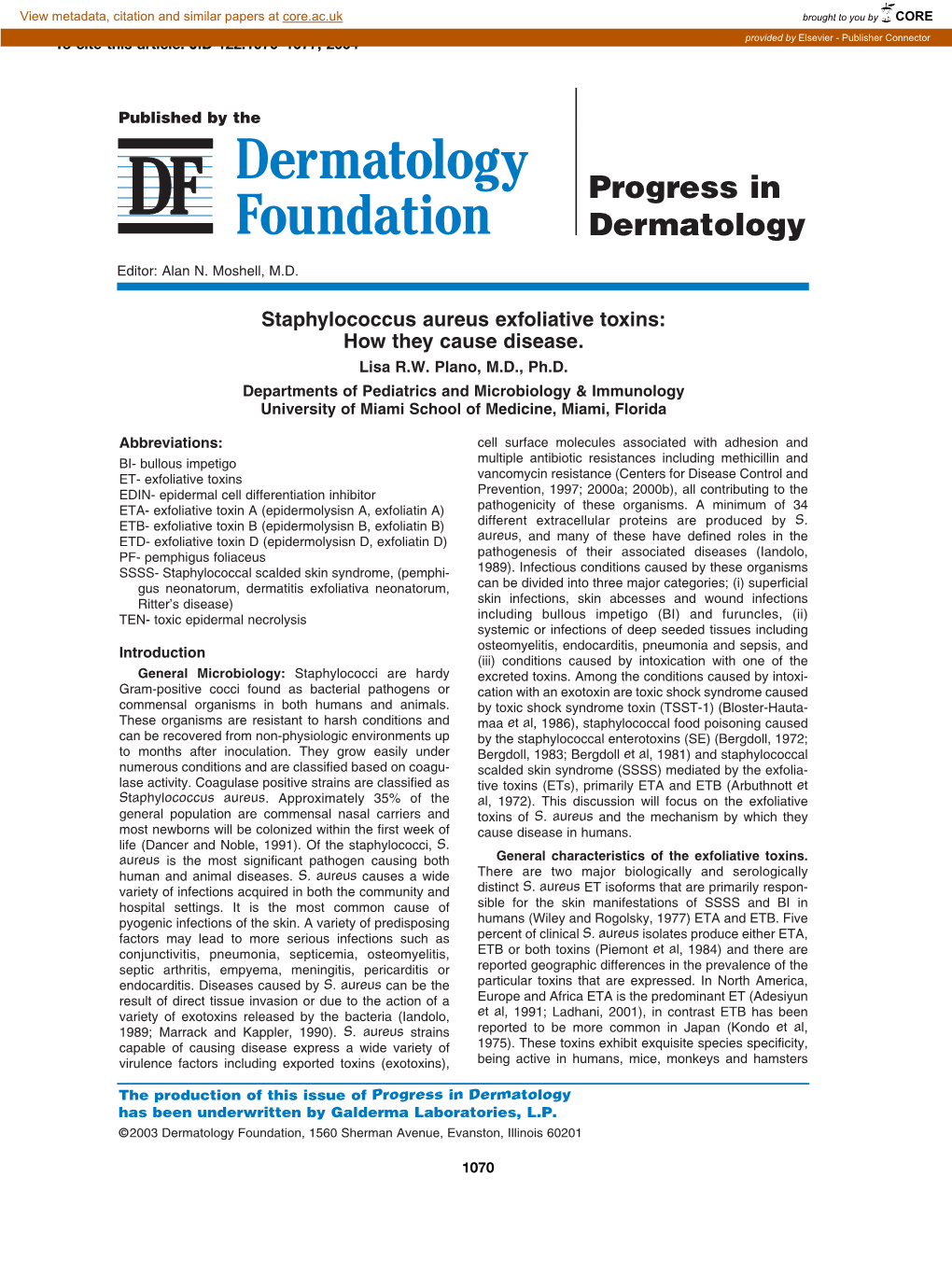 Staphylococcus Aureus Exfoliative Toxins: How They Cause Disease