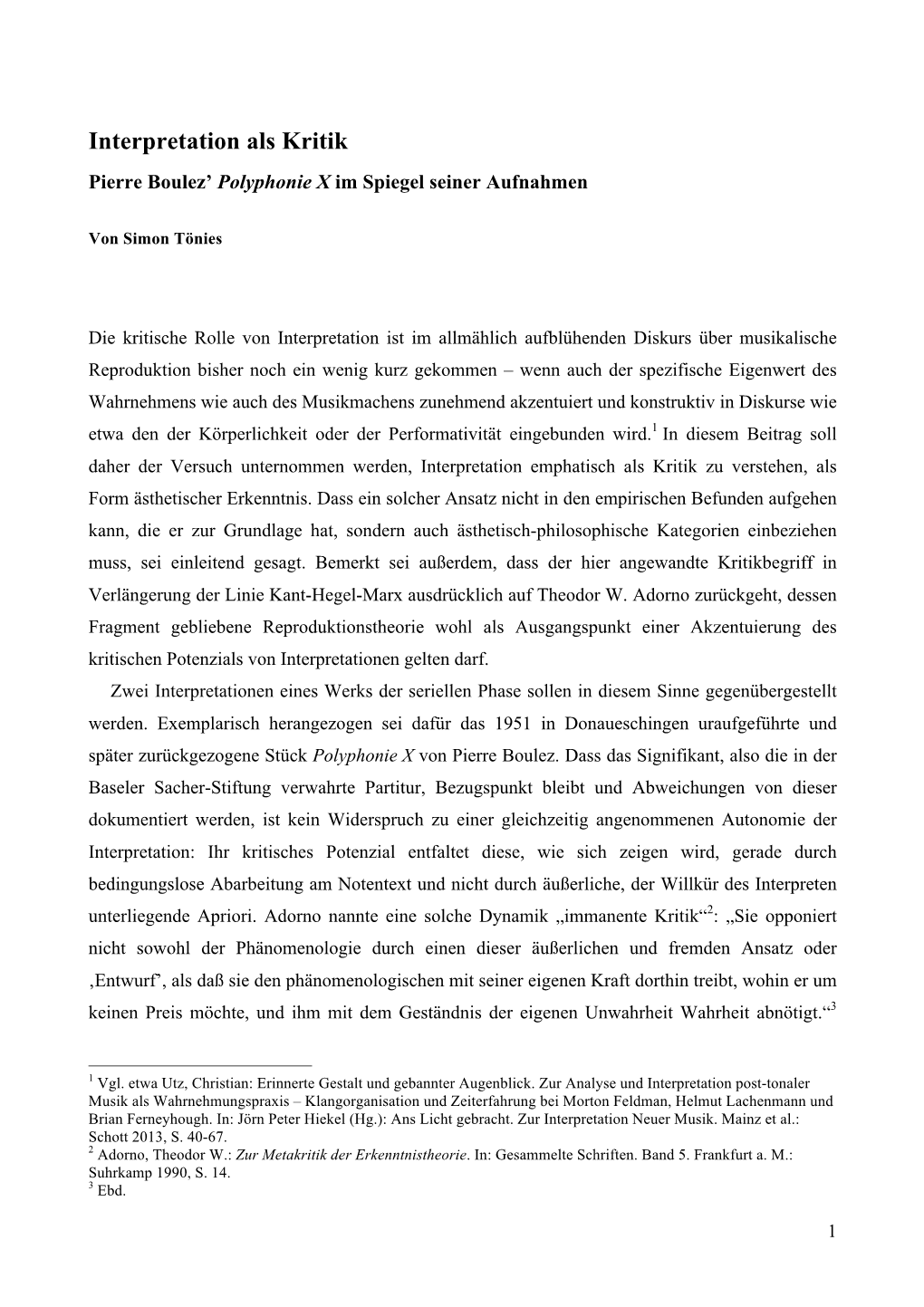 Interpretation Als Kritik Pierre Boulez’ Polyphonie X Im Spiegel Seiner Aufnahmen