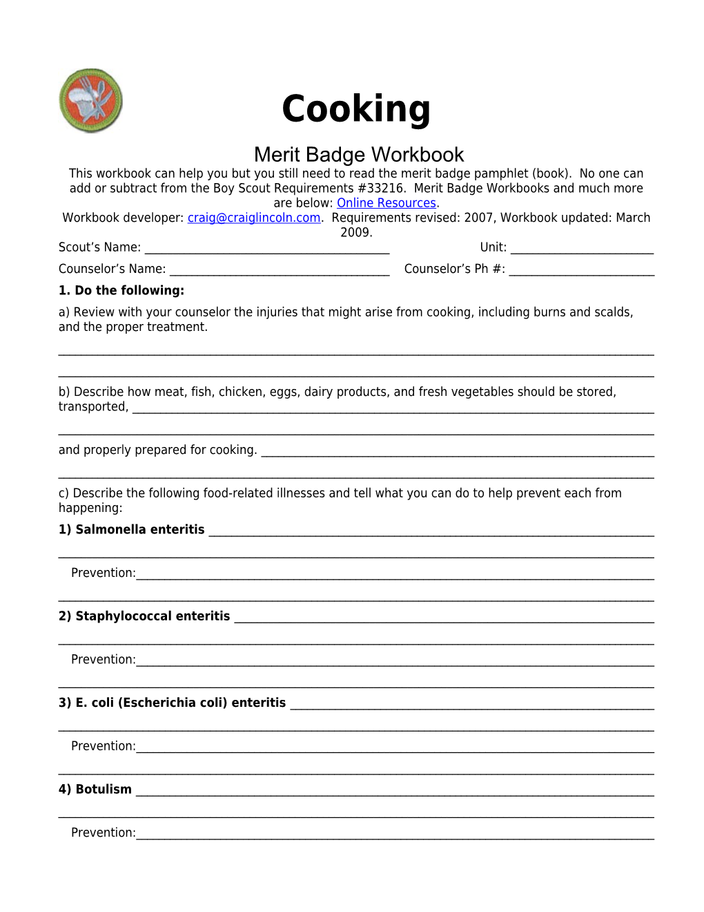 Cooking P. 10 Merit Badge Workbook Scout's Name: ______