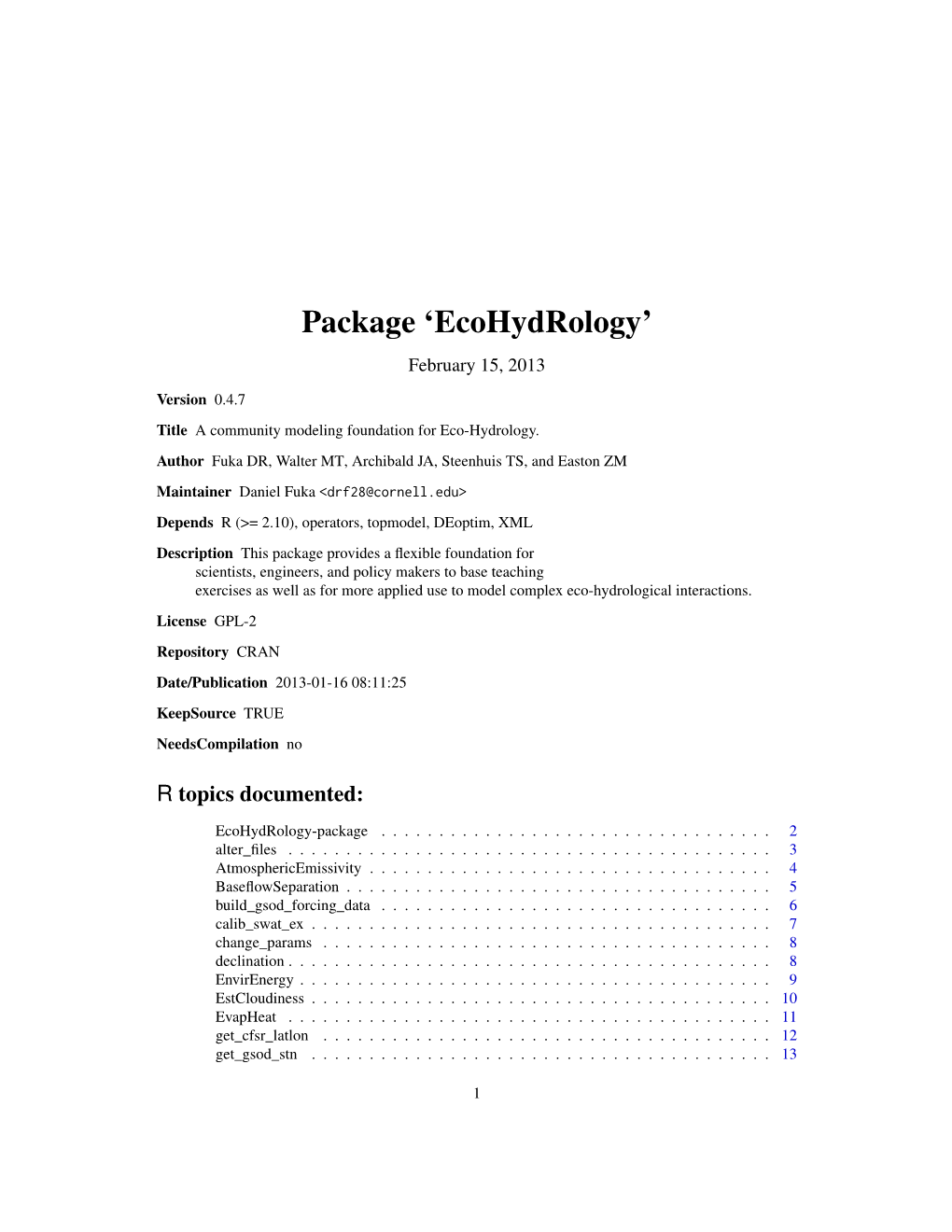 Package 'Ecohydrology'