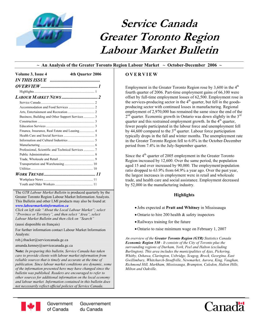 Service Canada Greater Toronto Region Labour Market Bulletin