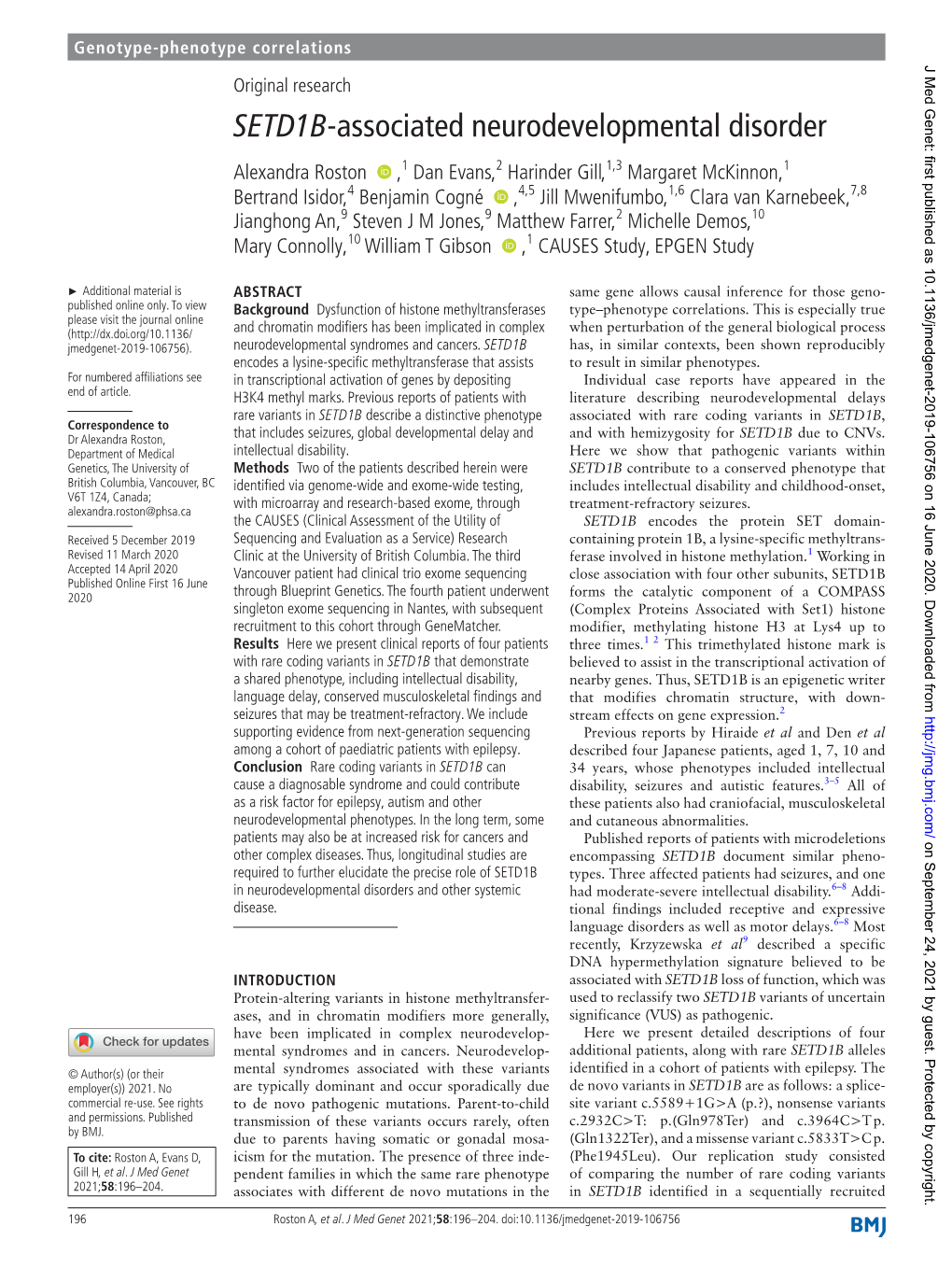 SETD1B-Associated Neurodevelopmental Disorder