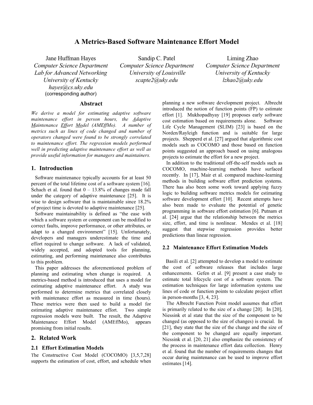 A Metrics-Based Software Maintenance Effort Model