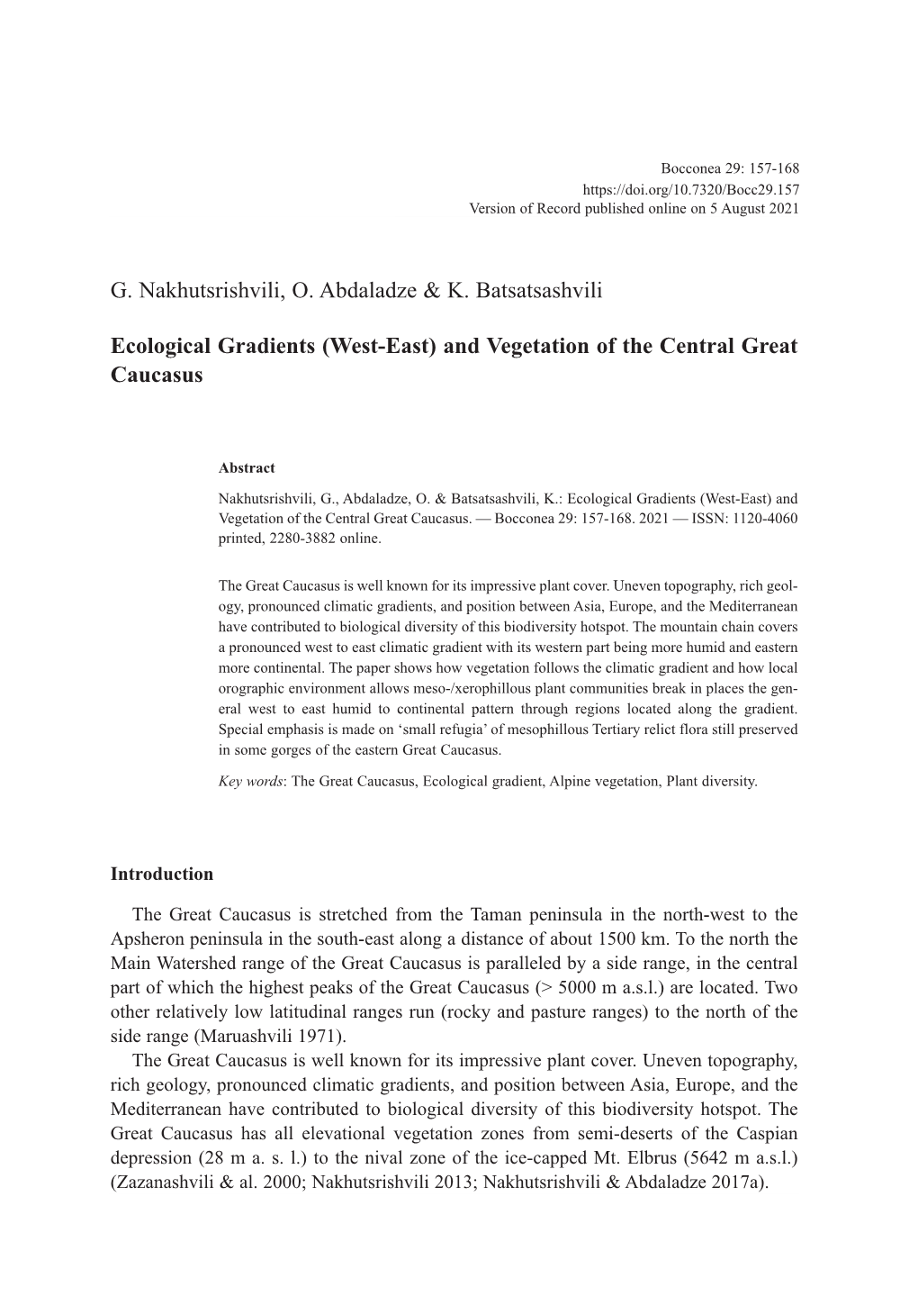 G. Nakhutsrishvili, O. Abdaladze & K. Batsatsashvili Ecological Gradients