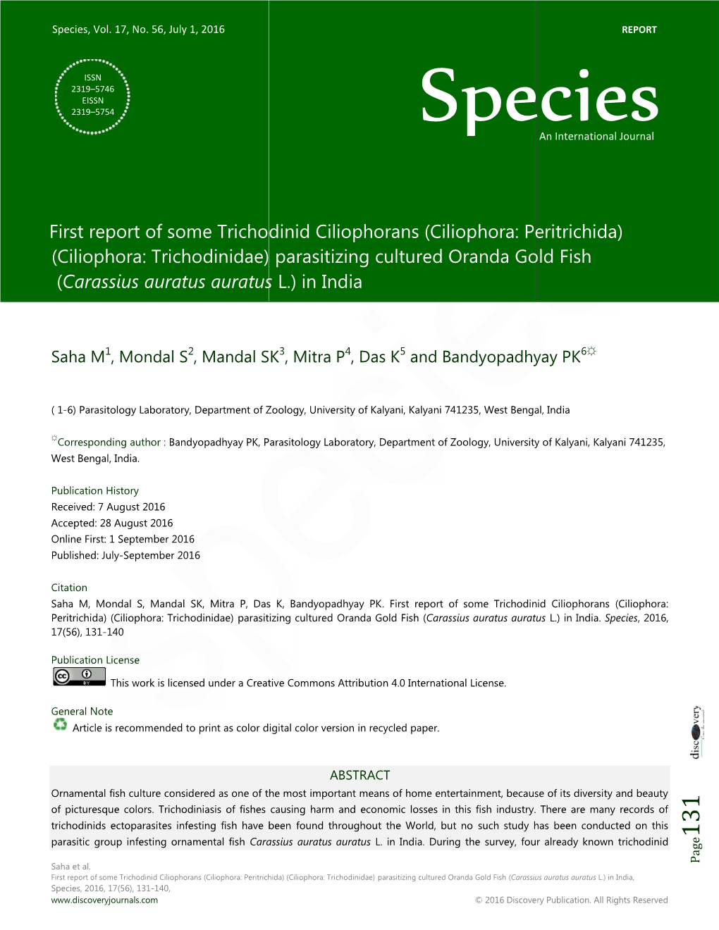 First Report of Some Trichodinid Cilioph (Ciliophora: Trichodinidae