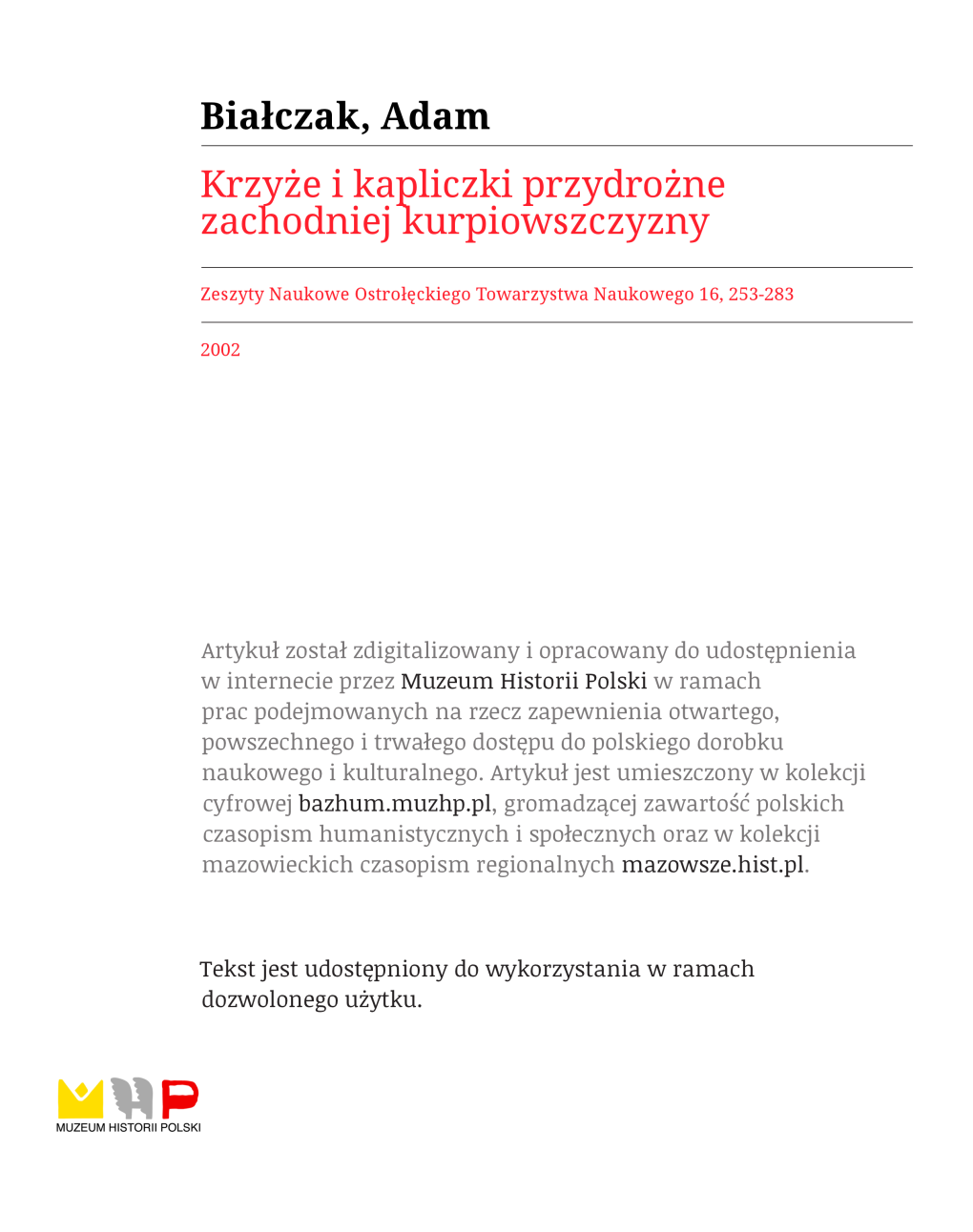 Krzyże I Kapliczki Przydrożne Zachodniej Kurpiowszczyzny