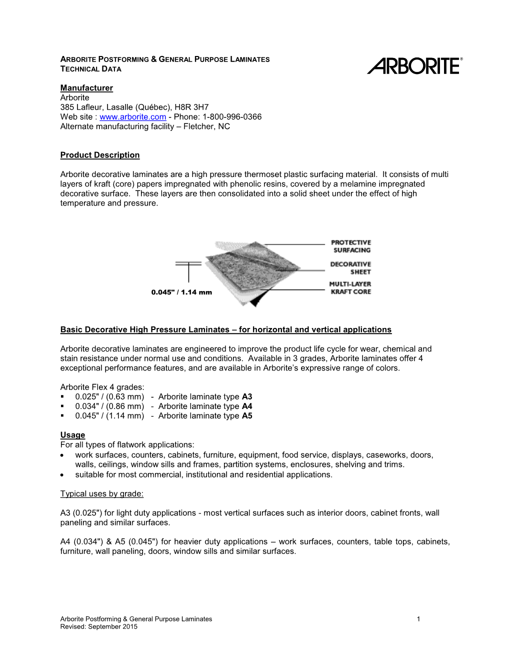 Arborite Postforming & General Purpose Laminate