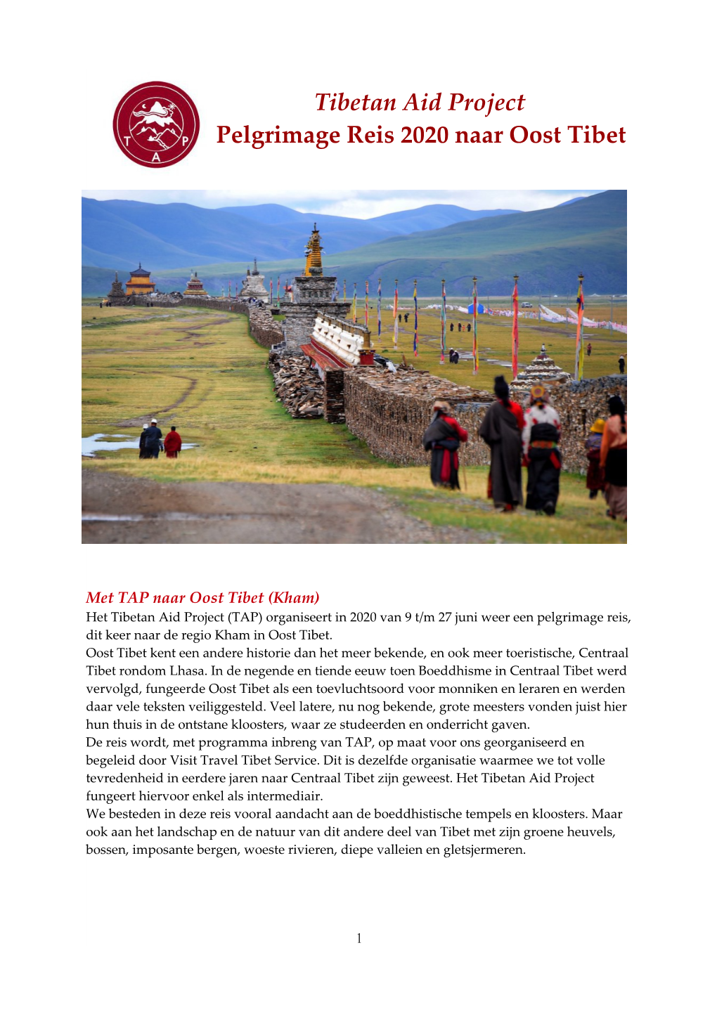 Tibetan Aid Project Pelgrimage Reis 2020 Naar Oost Tibet