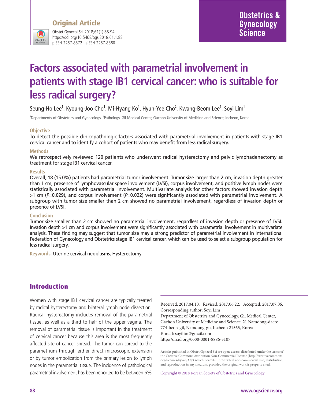 Factors Associated with Parametrial Involvement