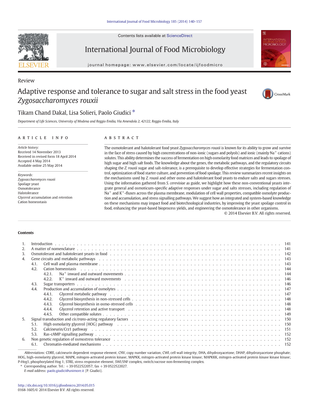 Adaptive Response and Tolerance to Sugar and Salt Stress in the Food Yeast Zygosaccharomyces Rouxii