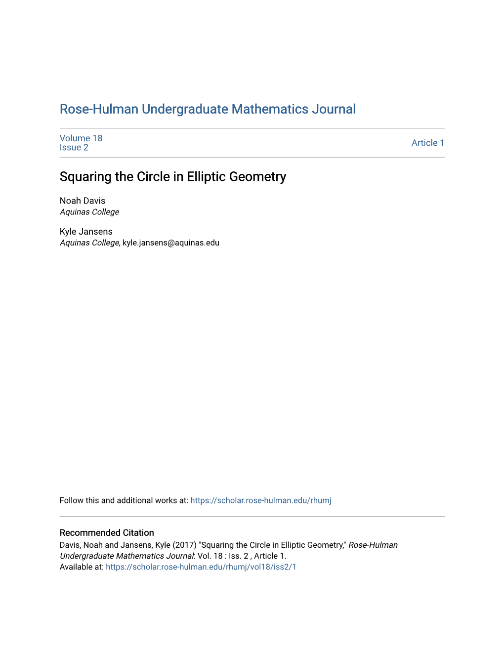 Squaring the Circle in Elliptic Geometry