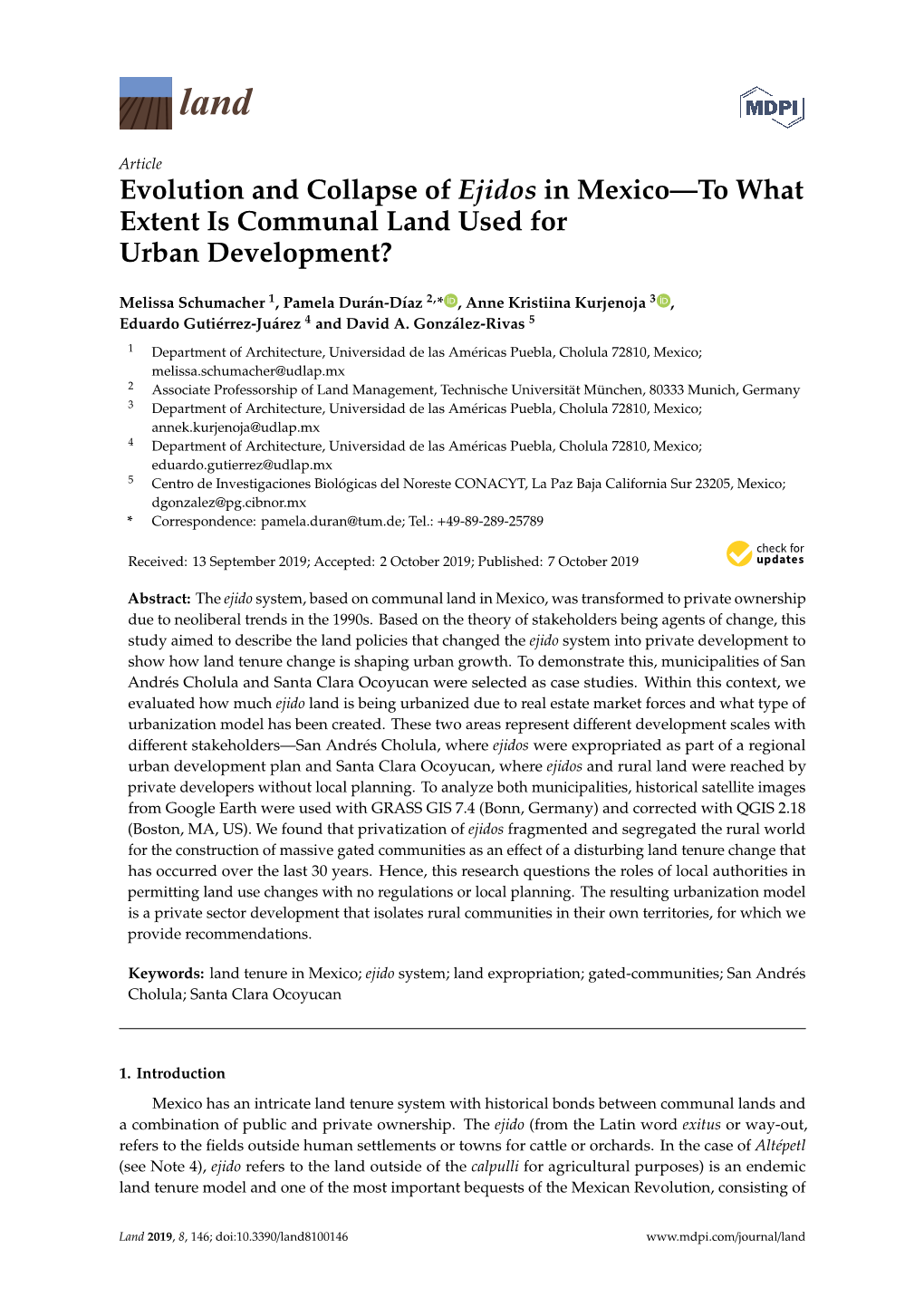 Evolution and Collapse of Ejidos in Mexico—To What Extent Is Communal Land Used for Urban Development?