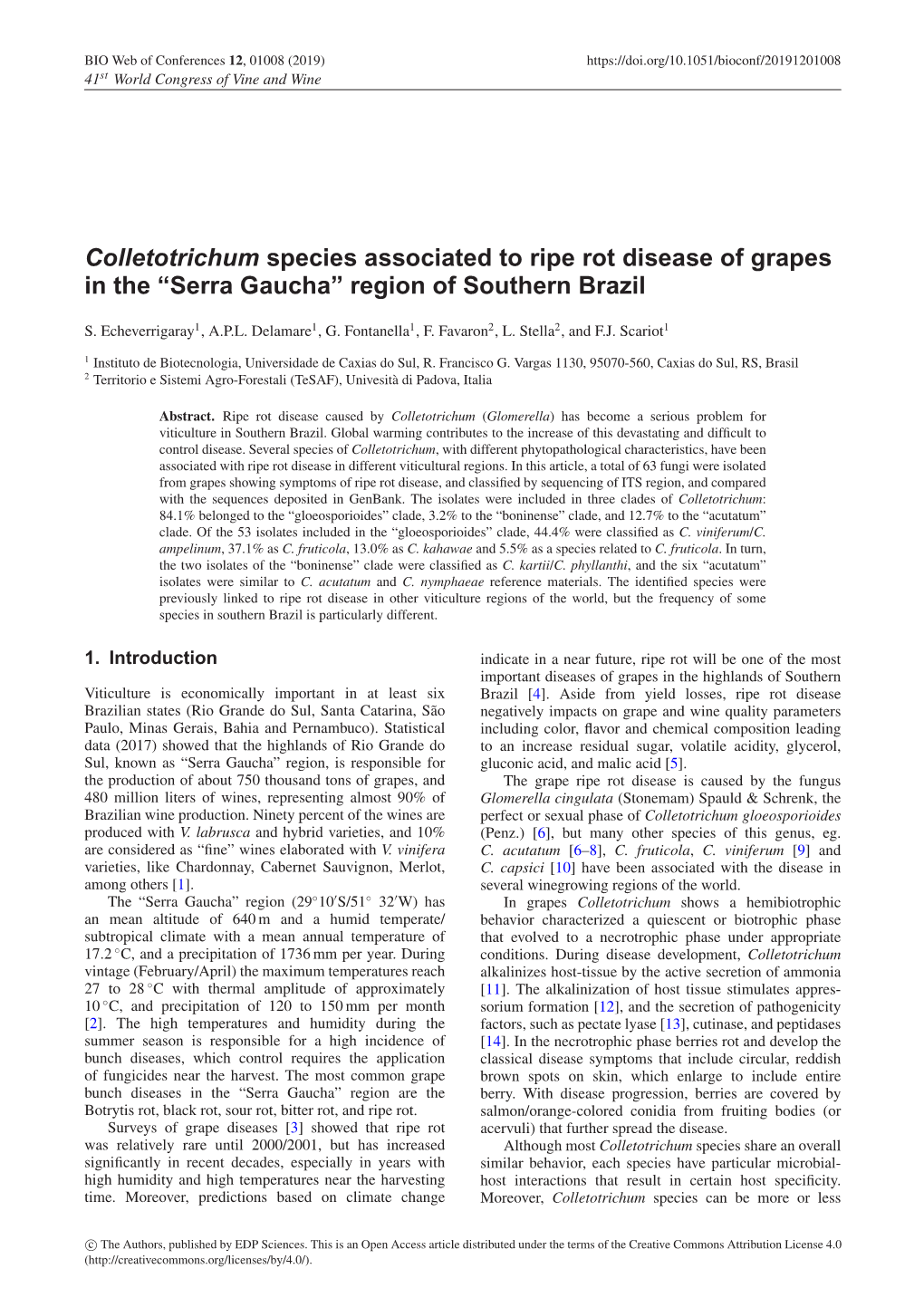 Colletotrichum Species Associated to Ripe Rot Disease of Grapes in the “Serra Gaucha” Region of Southern Brazil