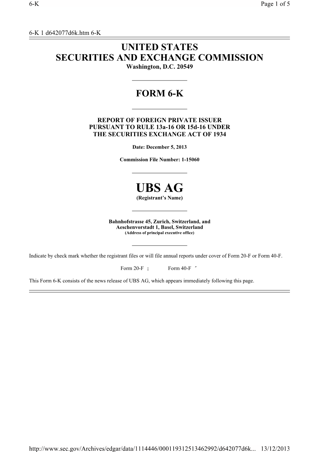 UBS AG (Registrant’S Name)