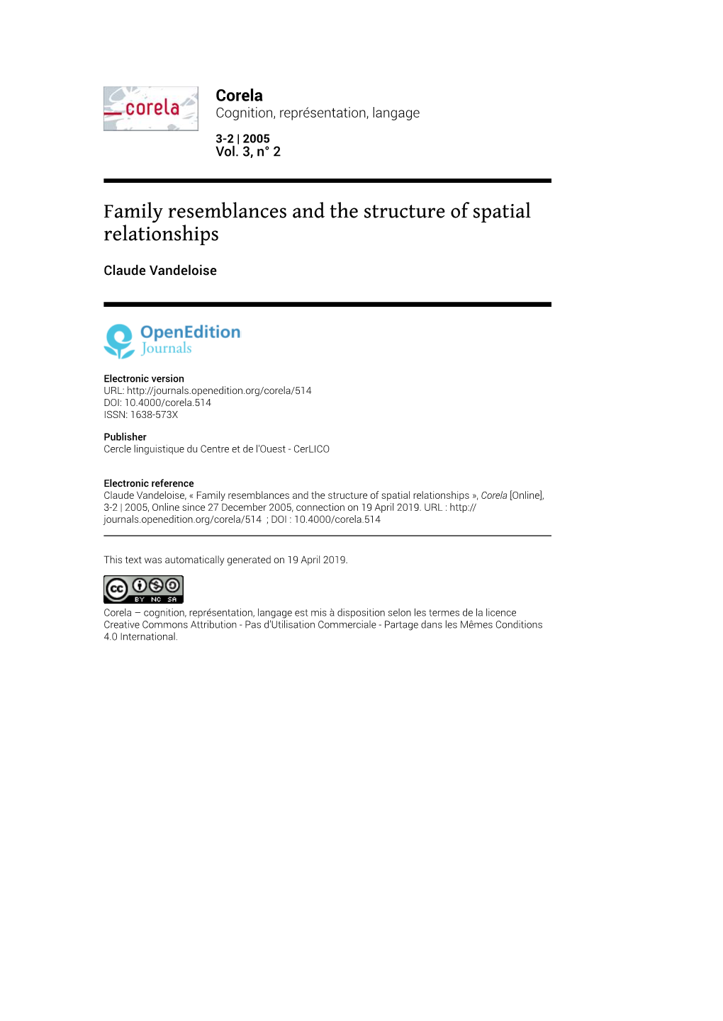 Family Resemblances and the Structure of Spatial Relationships