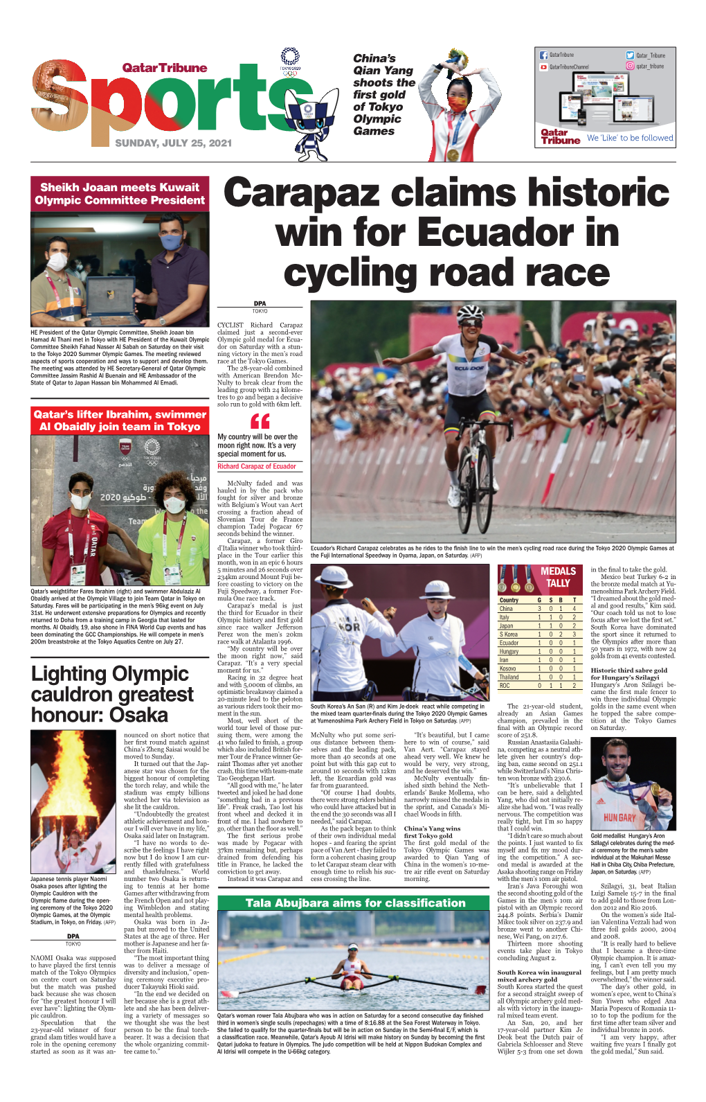 Carapaz Claims Historic Win for Ecuador in Cycling Road Race DPA Tokyo