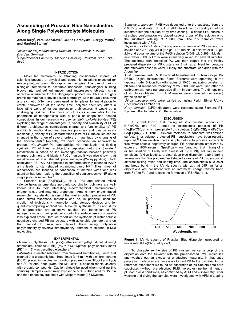 Assembling of Prussian Blue Nanoclusters Along Single