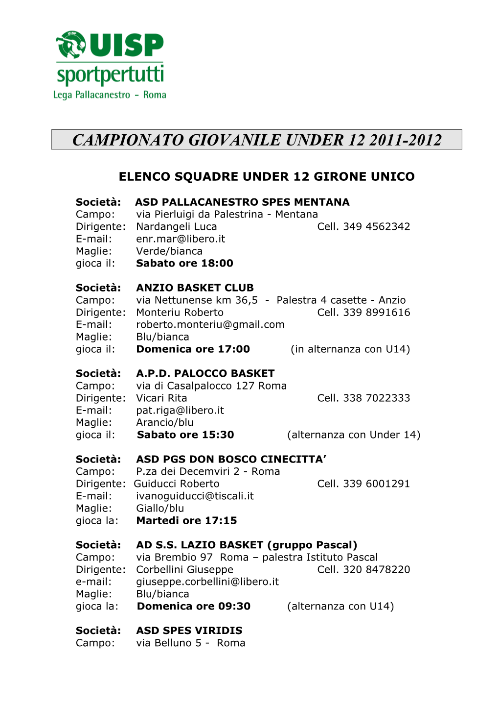 Campionato Under 12 2011 12