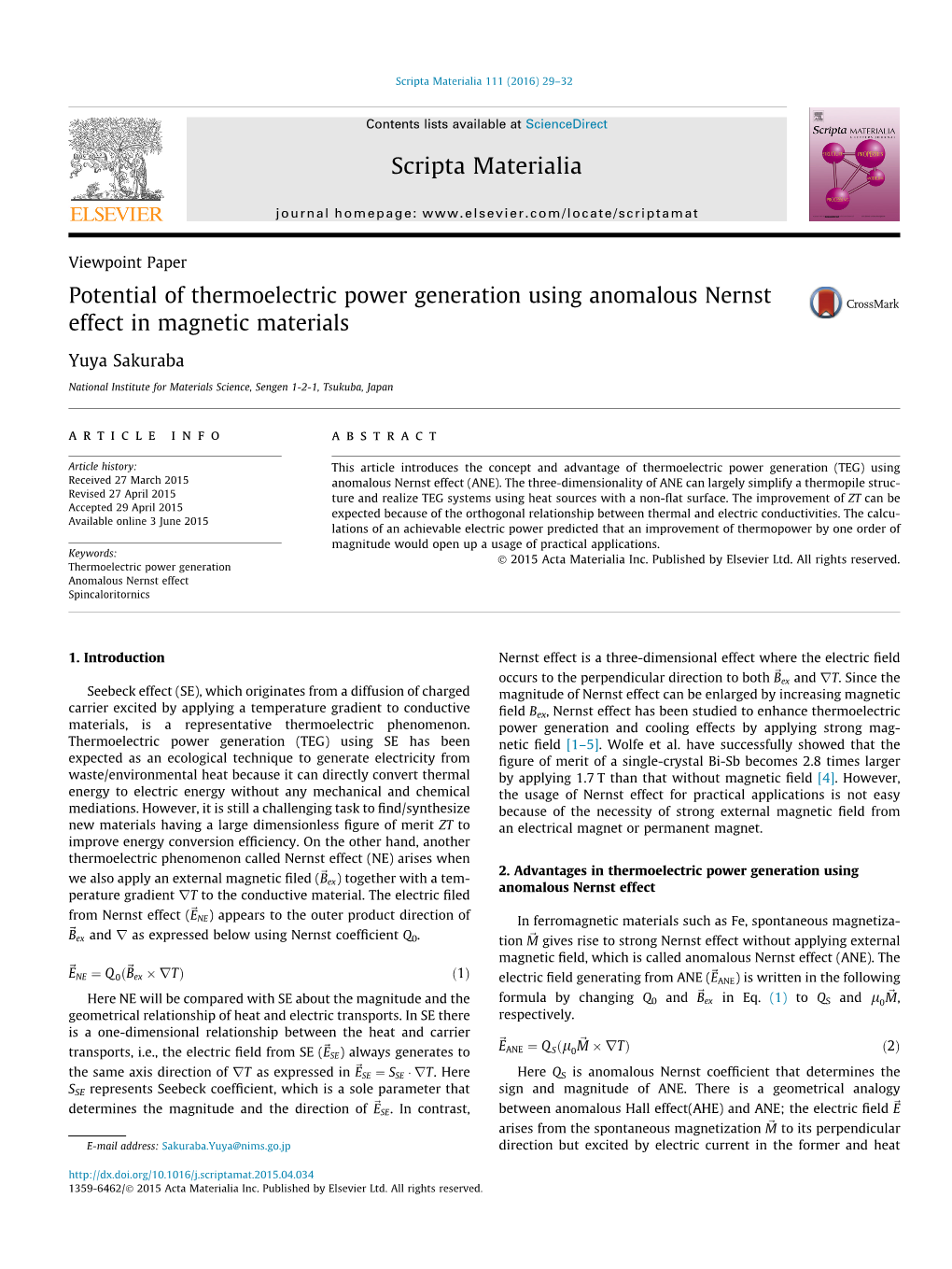 Potential of Thermoelectric Power Generation Using Anomalous Nernst Effect in Magnetic Materials