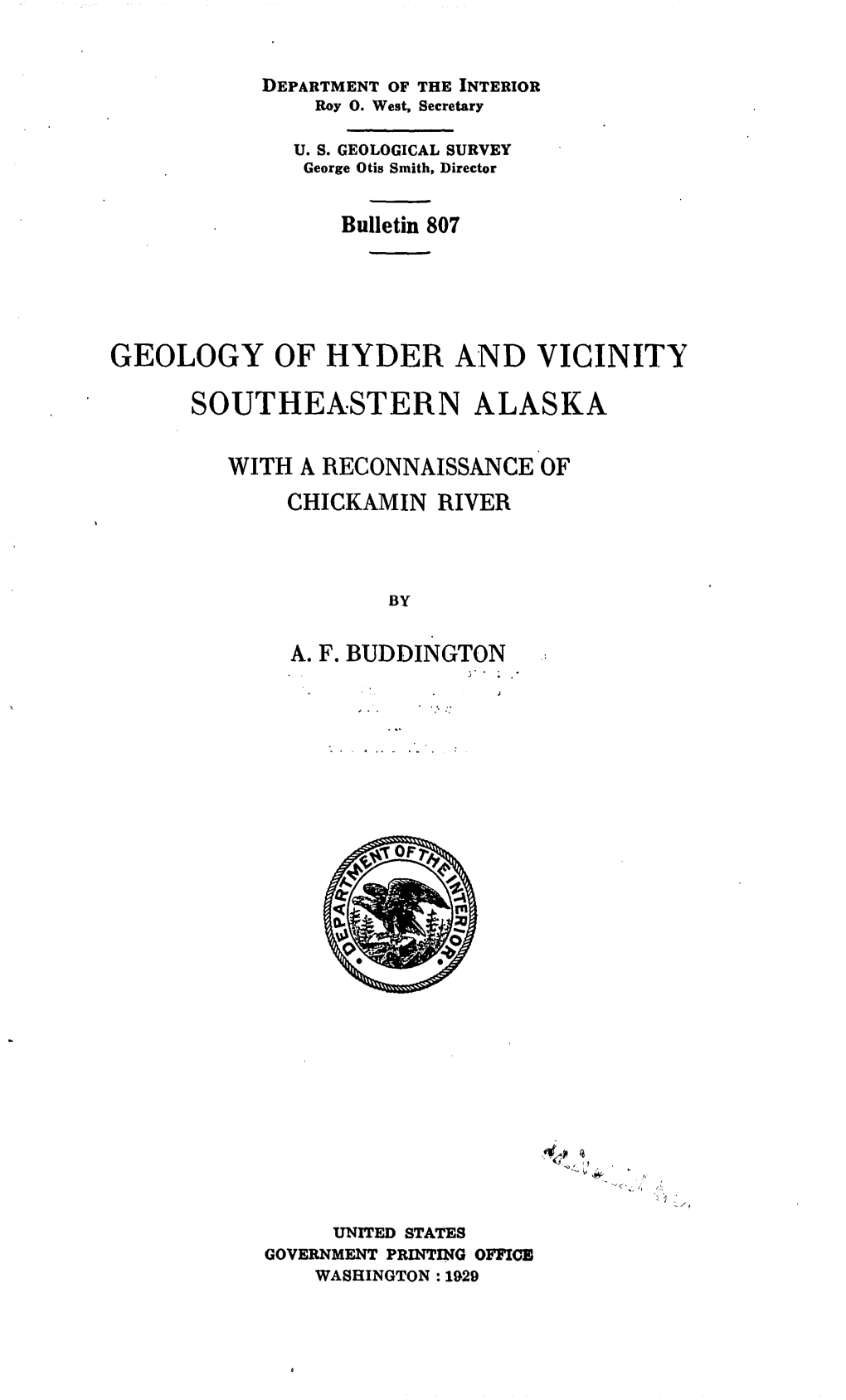 Geology of Hyder and Vicinity Southeastern Alaska