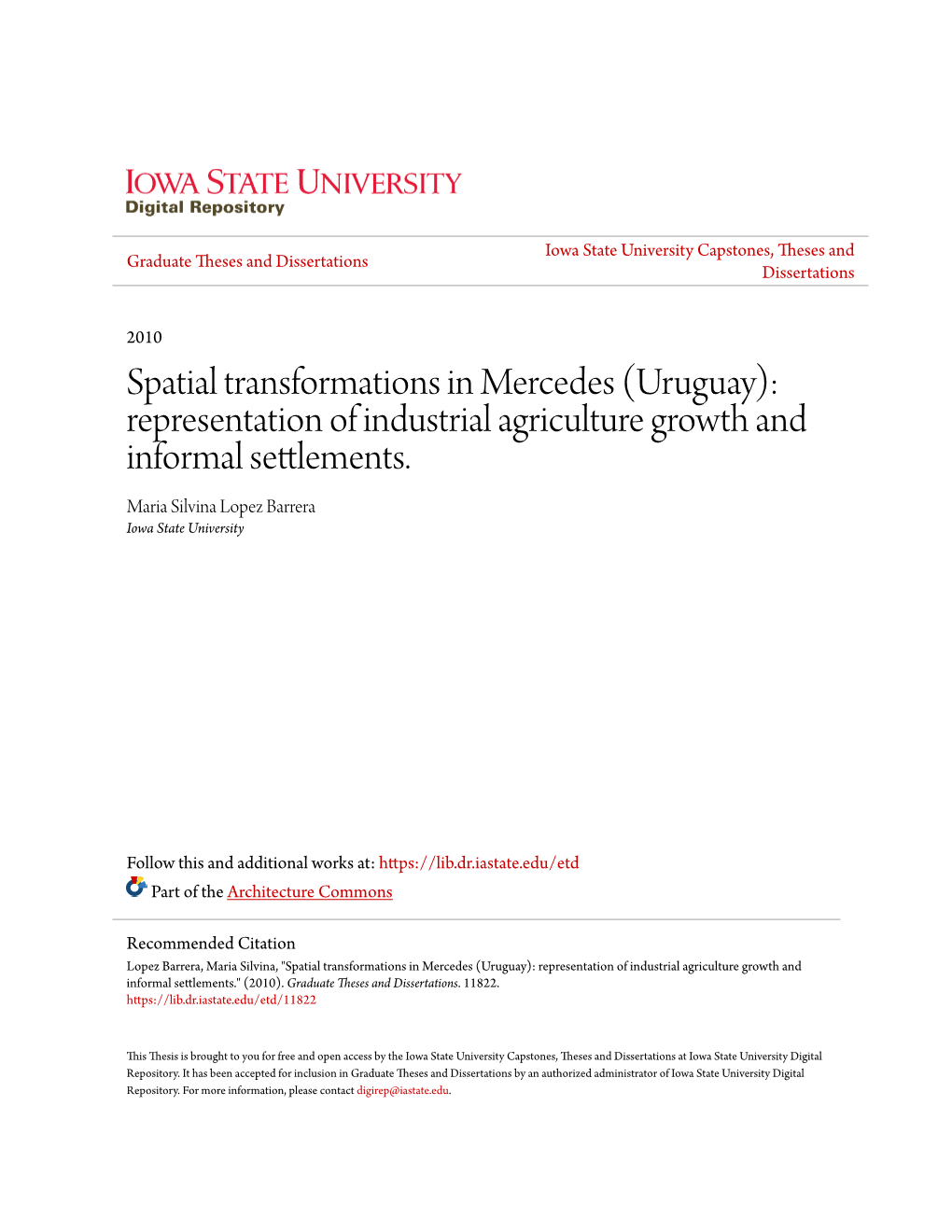 Uruguay): Representation of Industrial Agriculture Growth and Informal Settlements