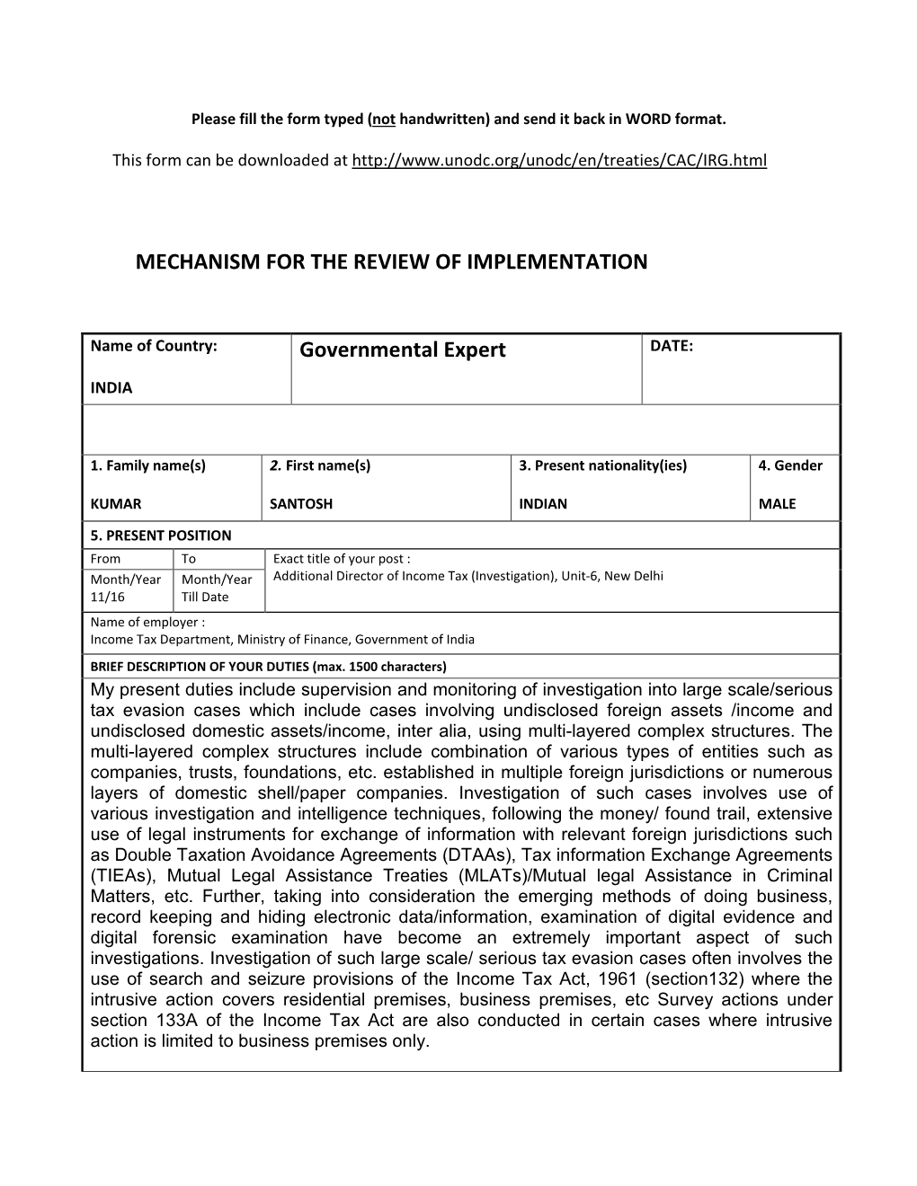 MECHANISM for the REVIEW of IMPLEMENTATION Governmental