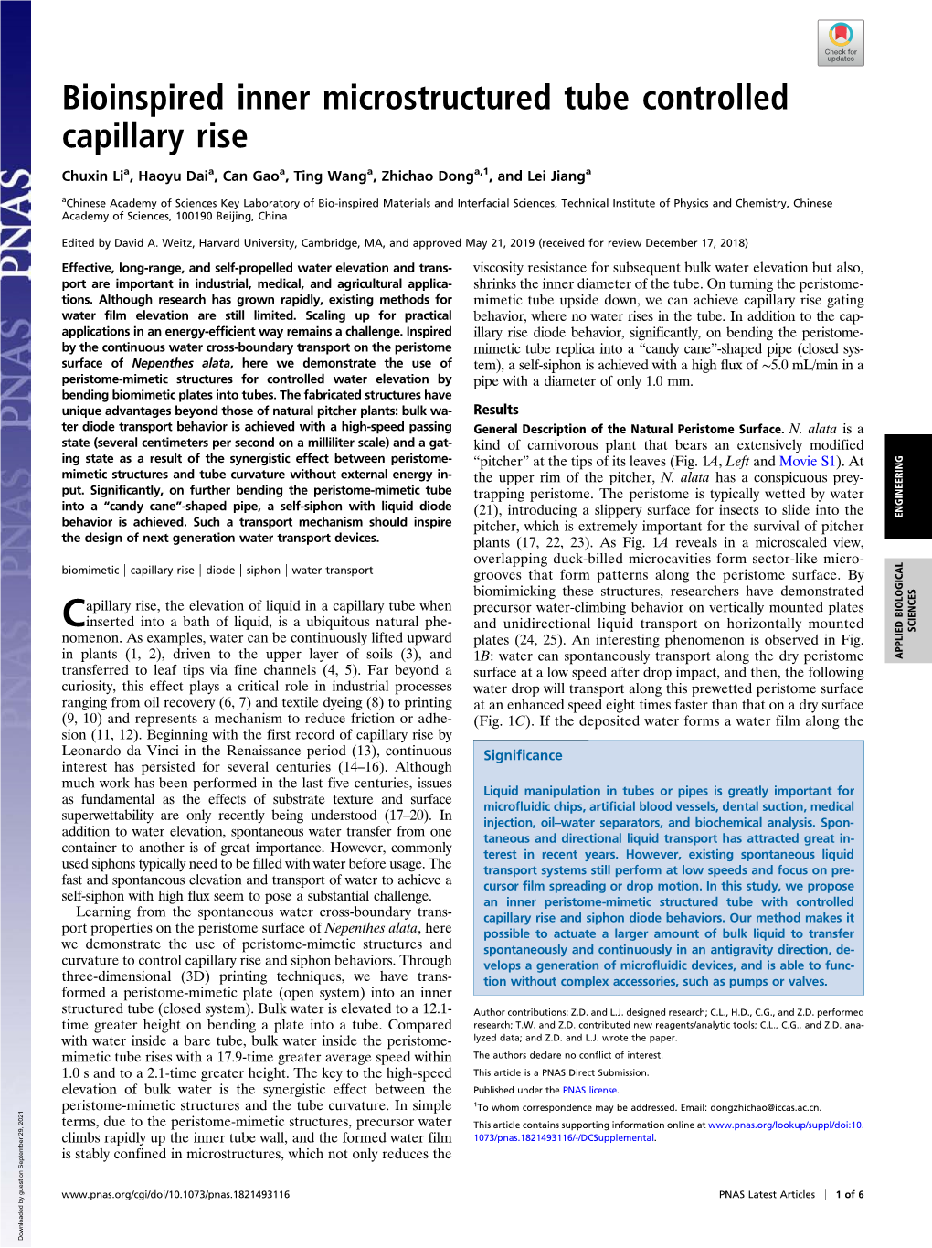 Bioinspired Inner Microstructured Tube Controlled Capillary Rise