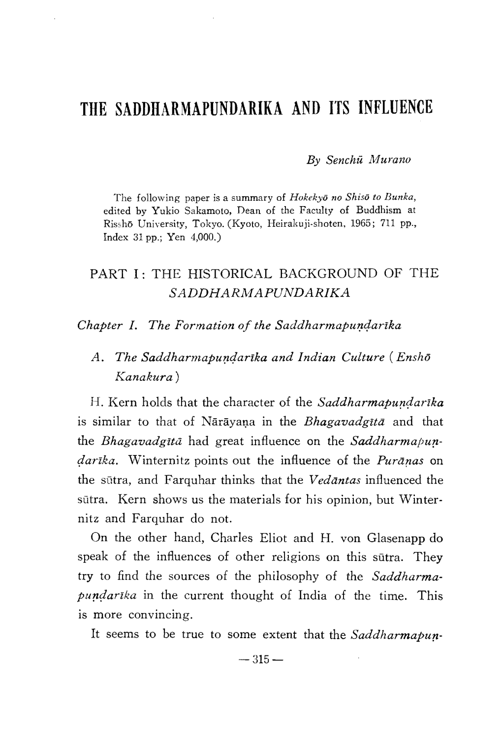 The Saddharmapundarika and Its Influence