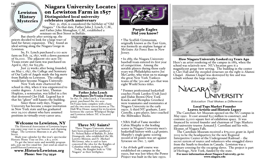 Niagara University Locates on Lewiston Farm in 1857