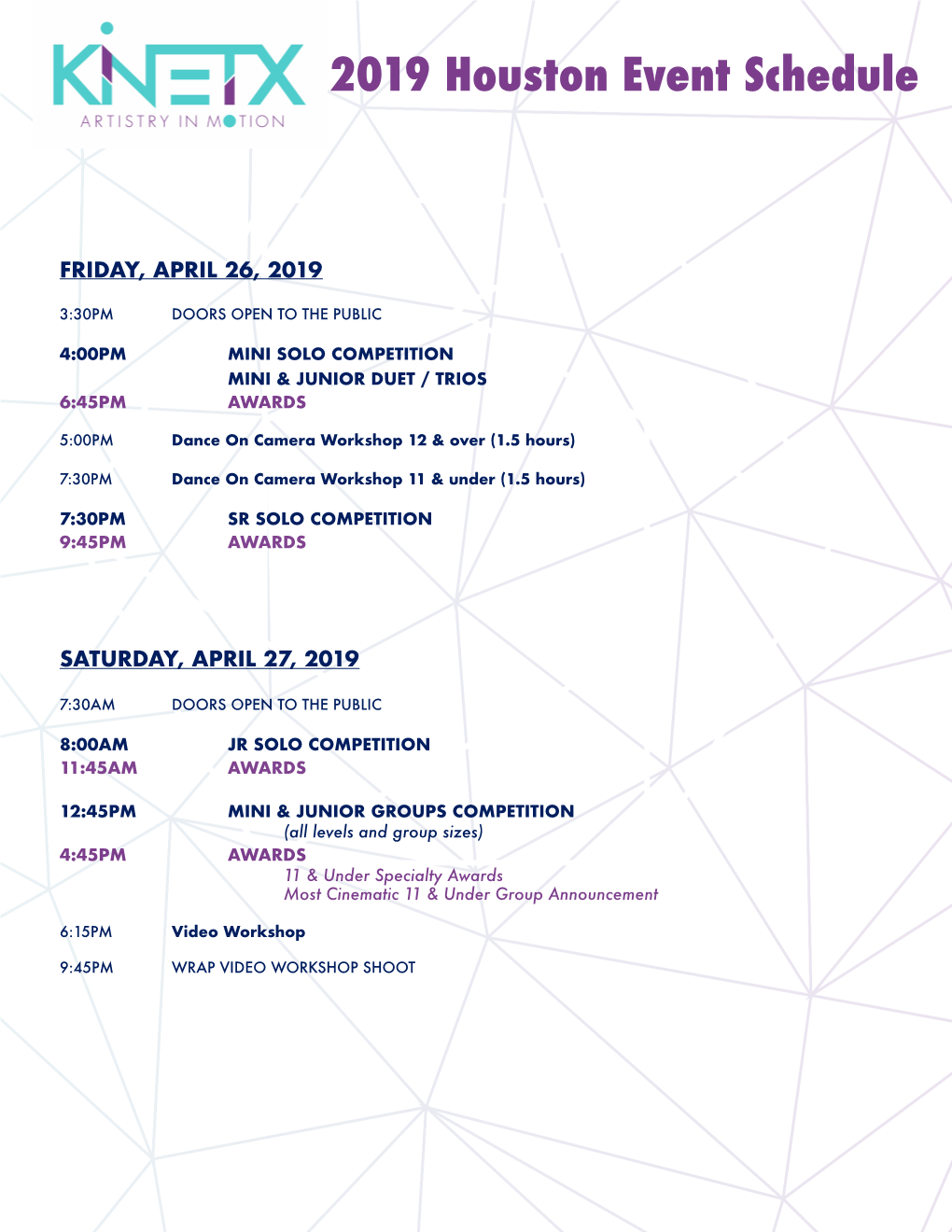 2019 Houston Event Schedule