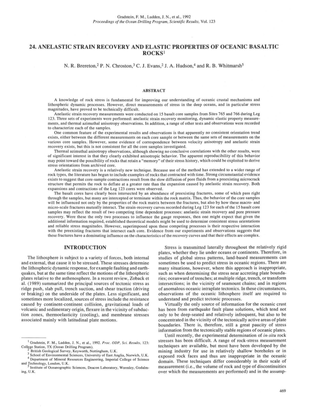 24. Anelastic Strain Recovery and Elastic Properties of Oceanic Basaltic Rocks1