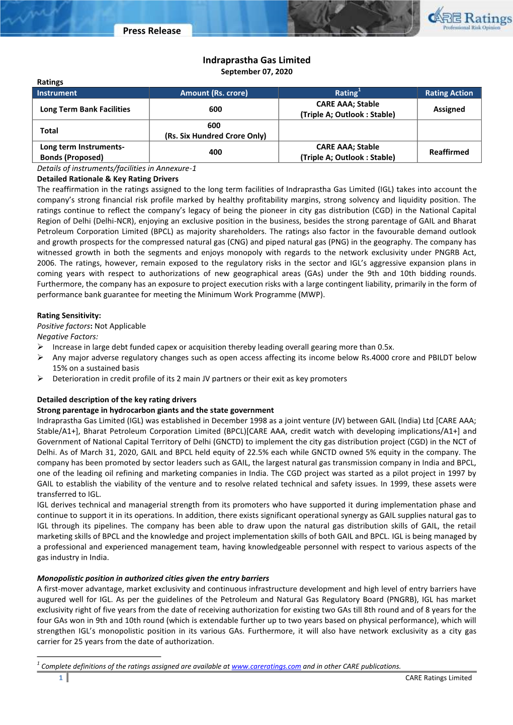 Press Release Indraprastha Gas Limited