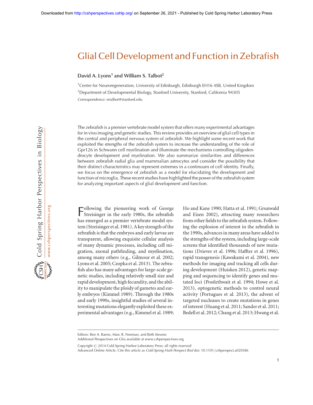 Glial Cell Development and Function in Zebrafish