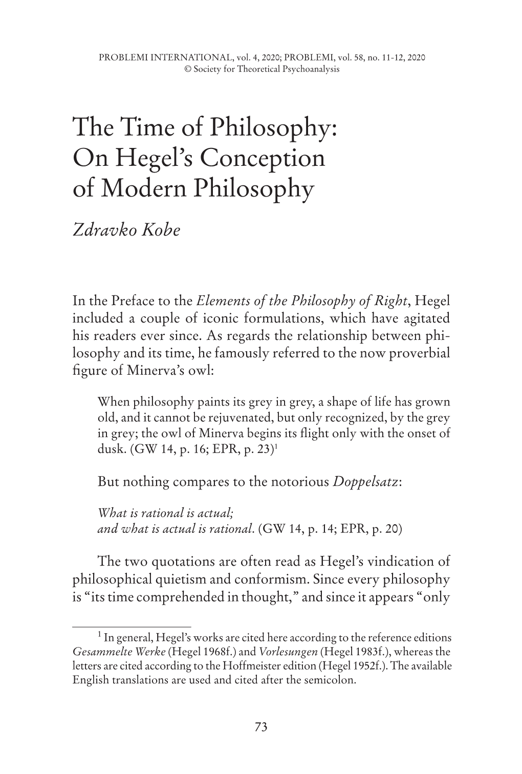 On Hegel's Conception of Modern Philosophy
