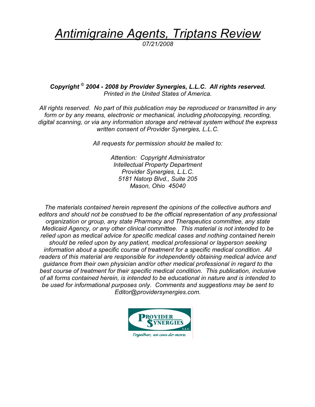 Antimigraine Agents, Triptans Review 07/21/2008