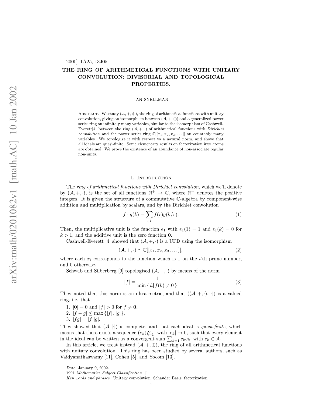 Arxiv:Math/0201082V1