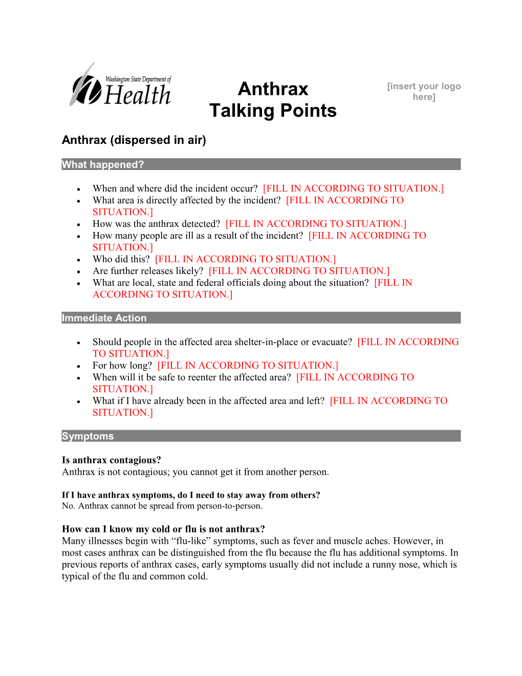 Talking Points: Anthrax Released in the Air